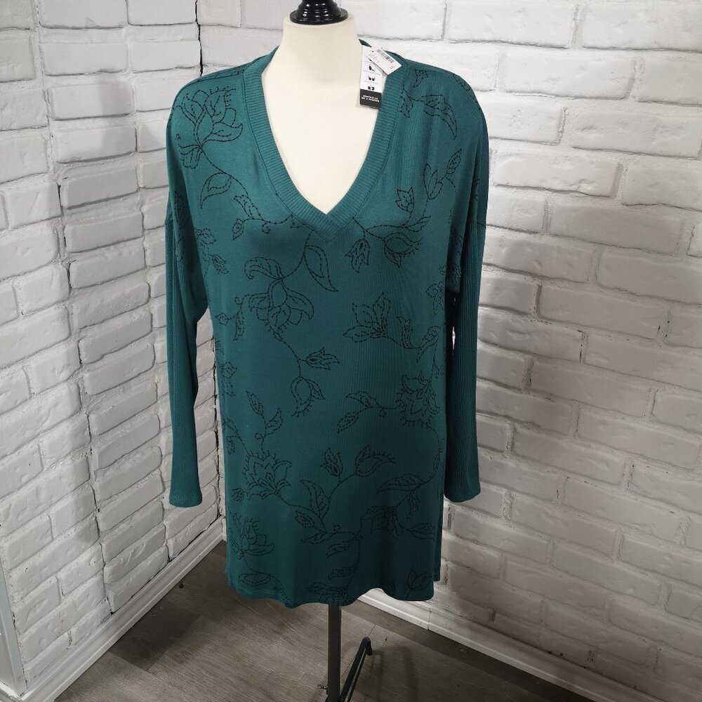 NWT Retimans Ladies Size XXL Green w/ Black Pattern 4 Way Wear Sweater / Tunic